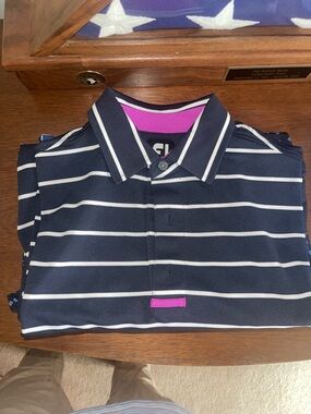 FootJoy Navy and Pink Striped Golf Polo